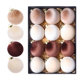 12Pcs Velvet Christmas Ornaments Balls,Brown Christmas Tree Decoration Shatterproof Ball with Hanging for Party Decor Multicolor Brown Beige 80mm/3.15in