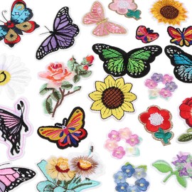 30 Pieces Iron On Embroidered Patches, Sunflower Rose Daisy Butterfly Flower Sew On Patches Applique for Clothing Accessories Dress Hat Jeans Backpacks DIY