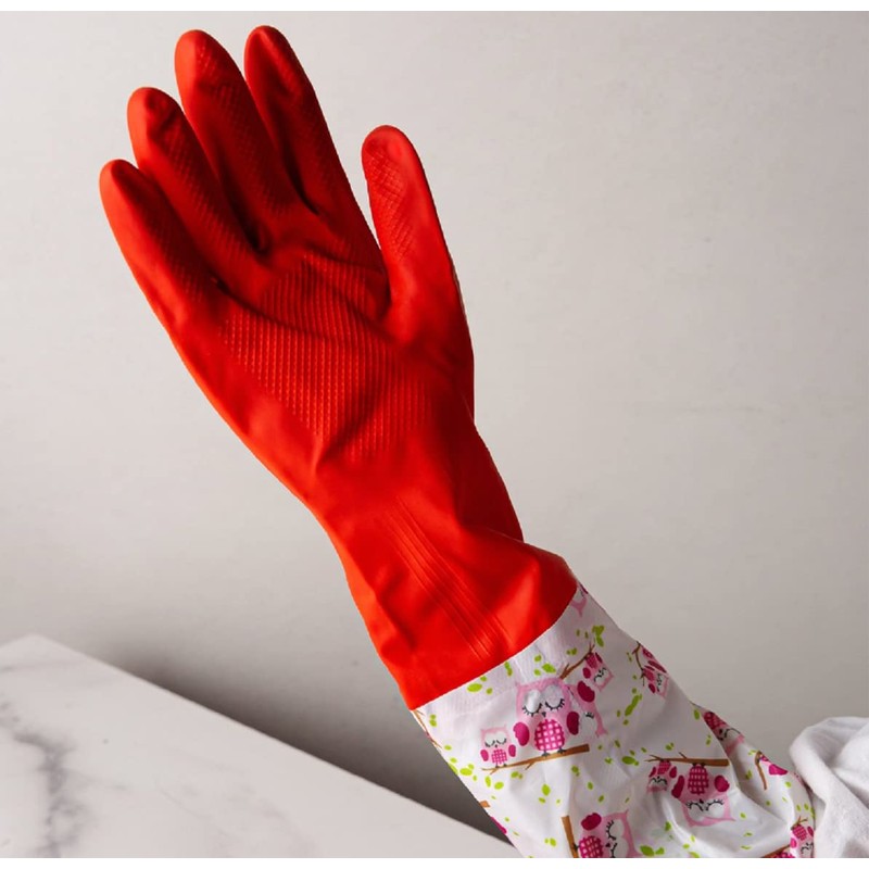 Myungjin Fleece-lined, Long Cuff, Reusable Waterproof Household Dishwashing Non-Slip Cleaning