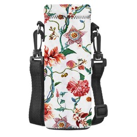 GHJTFC 1000ML Water Bottle Carrier,Insulated Neoprene Water Bottle Holder Bag Case Pouch Cover,Adjustable Shoulder Strap, Great for Stainless Steel and Plastic Bottles, Sport 34OZ (Flowers)