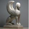 Sphinx Greek Mythical Woman Head Lion Statue Cast Marble Sculpture
