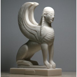 Sphinx Greek Mythical Woman Head Lion Statue Cast Marble Sculpture Figure 17.5 cm