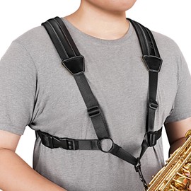 POGOLAB Saxophone Strap, Saxophone Harness Shoulder Strap, Soft Leather Saxholder with Metal Hook, Adjustable Universal Sax Woodwind Straps Supports for Sax Alto Baritone Tenor