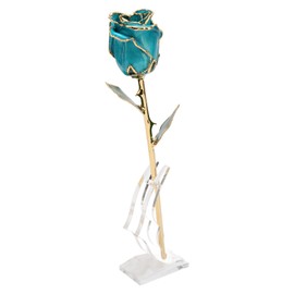 24K Gold Dipped Rose Exquisite Decorative Gold Plated Dipped Rose with Stand for Valentine's Day Christmas Mother's Day Sky Blue