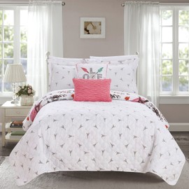 Chic Home Grand Palais 5 Piece Reversible Quilt Set Paris is Love Inspired Printed Design Coverlet Bedding-Decorative Pillows Shams Included Size, Full, Pink