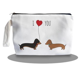 SQQCMM Dachshund Gifts Makeup Bag - Dachshund Themed Gifts for Lovers Girls Mom Women, Cosmetic Travel Bags for Women, Weiner Dog Canvas Zipper Makeup Bag