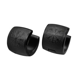 Kikuchi Klapp Creolen Titan Stäbchen Edelstahl Ohrringe 10mm Breit Schwarz Matt Reliefarbeit Vegvísir ERTS031