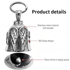 NJCXOLA Guardian Bell Biker Bell, Motorcycle Bell Lucky Charm, Keyring for Moto, Stainless Steel Motorcycle Bell, Protective Bell Angel Riding Bell, Lucky Charm