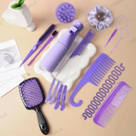 set de cepillos 16 Regadera Pinzas De Cabell Set Peines Cepillos para cabello rizado liso silicona suave cepillo desenredante antifrizz peine pequeño y grande Abigale