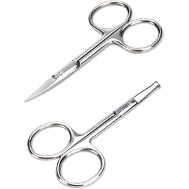 Tijeras de aseo pequeñas para cabello facial para hombres y mujeres – cejas, cabello de nariz, bigote, barba, pestañas, kit de recorte de orejas – Cortadores de punta de seguridad curvados