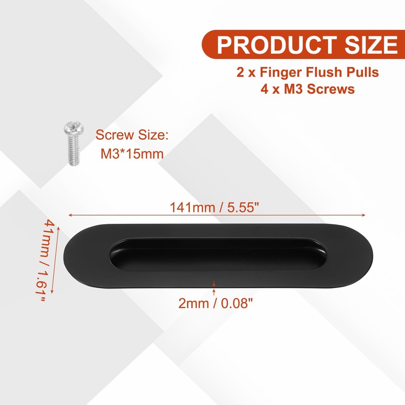 uxcell 2 Pcs Finger Flush Pulls, 5.6" Stainless Steel Oval