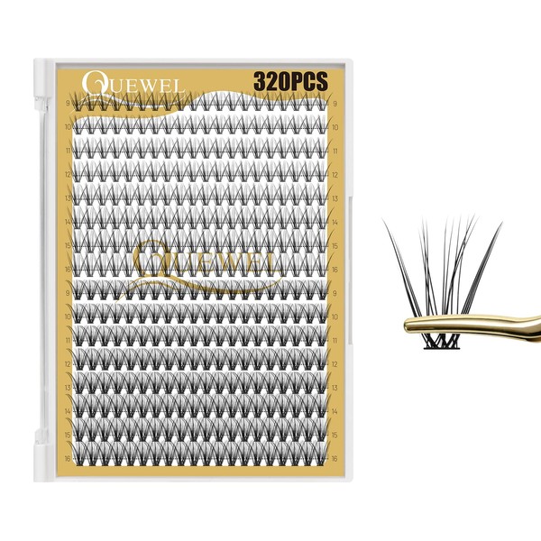 QUEWEL Lash Clusters 320Pcs Cluster Lashes 20D+30D C Curl Lash