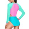 Daci Women Pink and Blue Zipper Rash Guard Long Sleeve