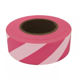Presco Stripe Roll Flagging Tape: 1-3/16 in. x 50 yds. (Neon Pink/White Stripe)