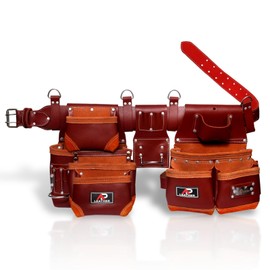 Ap-Leather Real cowhide oil tanned Leather Tool Belt/pouch/framer Set for Men/women Carpenters, Framers, Electricians, Gardeners & Construction Work with 26 Pockets.