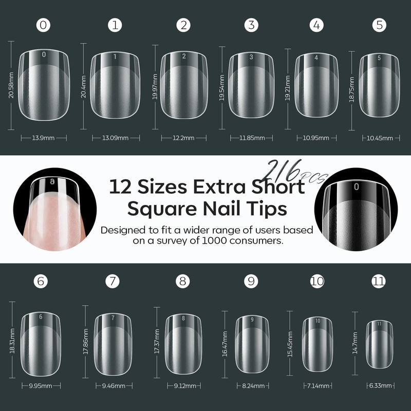 Modelones Nail Tips, 216 Pieces, Full Cover Nail Tips Set,