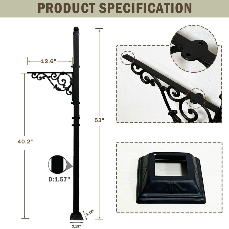 40.2-53" H Heavy Duty Outdoor Mailbox Post, Steel Mailbox Stand,