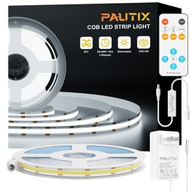 PAUTIX COB LED Strip Light 32.8ft,Engineering Level UL Listed Daylight White 6000K,CRI93+ Super Bright High Lumen,Dimmable 24V Flexible LED Tape Light with RF Remote,for Home&Office Decor DIY Lighting
