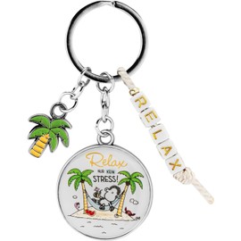 Sheepworld Key Ring with Saying Relax, Pendant with Key Ring, 8.6 cm, with Palm Tree Charm, 74127