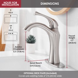 RODDEX Single Handle Bathroom Sink Faucet, 1 or 3 Hole Vanity Faucets with Pop-up Drain and Deck Plate, Modern Design Basin/Vanity Faucet for Easy Installation, Brushed Nickel