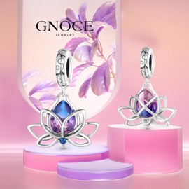 GNOCE Lotus Flower Pendant Charms for Bracelet/Necklace 925 Sterling Silver Dangle Charms for Women Girls Wife Daughter Jewelry Gift