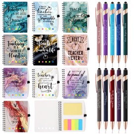 Kosiz Christmas Teacher Appreciation Gifts Inspirational Spiral Notebooks with Motivational Ballpoint Pens Thank You Journal Gift Touch Screen Ballpoint Pen for Teacher Xmas Gifts(10 Sets)