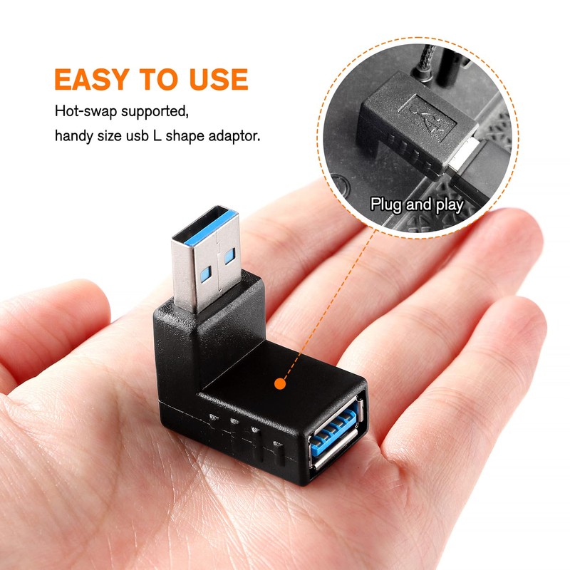 KUOQIY 4 pieces USB 3.0 angle adapter, 90° angle adapter,