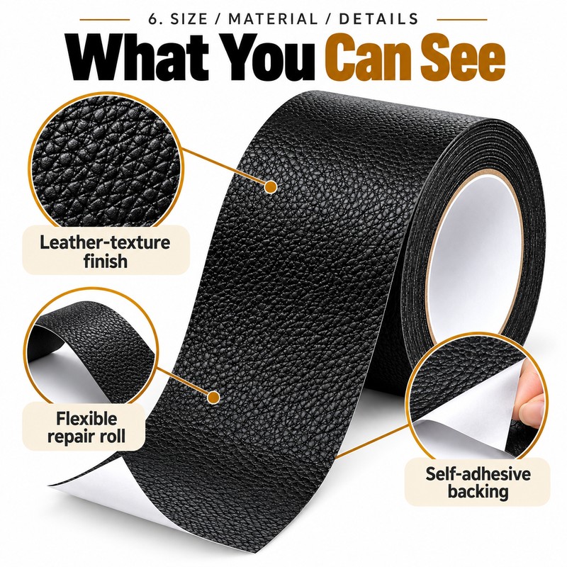 5m Self-Adhesive Leather Repair Tape – Black Furniture & Sofa