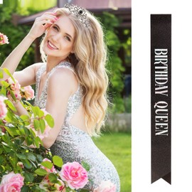 Velscrun Birthday Tiaras for Women, Birthday Crowns for Women, Birthday Girl Sash for Women, Happy Birthday Queen Sash, Black Princess Crowns for Women, Happy Birthday Decorations for Women
