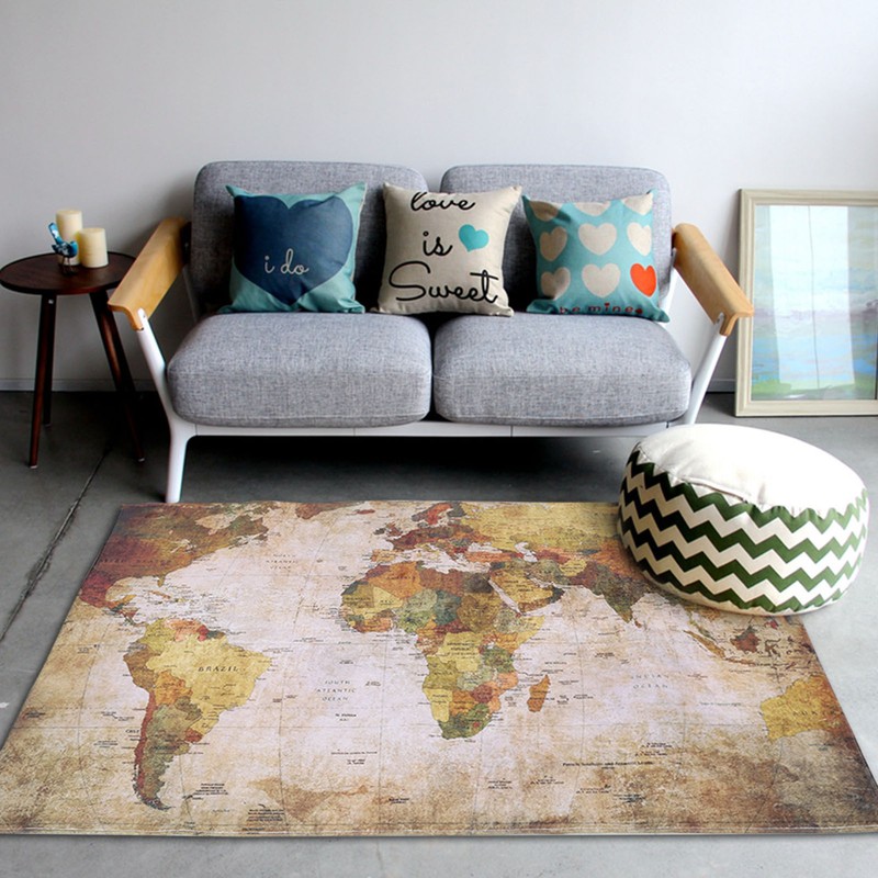 World Map Rug Anti Slip Floor Mat Soft Area Rug