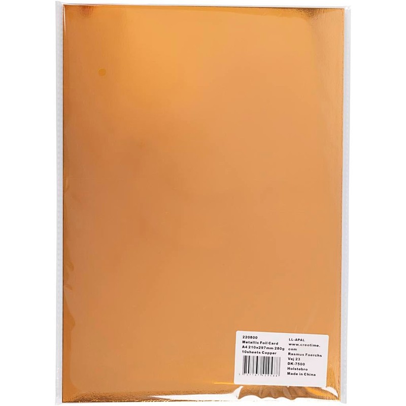Metallic Foil Card, A4 21x30 cm, 280 g, copper, 10sheets