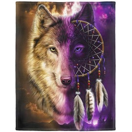 YISUMEI Wolf Dreamcatcher Fleece Throw Blanket