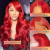 Long 34 Inch Red Lace Front Wigs Human Hair Body