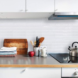 HyFanStr Peel and Stick Wall Tiles for Kitchen and Bathroom, 3D White Stick on Tile Backsplash, Waterproof Subway Tile Stickers Pack of 4