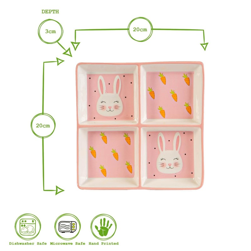 Nicola Spring Pink Bunny Snack Plate - Hand Painted Buffet