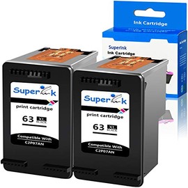 SuperInk 2 Pack High Yield Ink Cartridge Compatible for HP 63XL 63 XL 63 Black New CHIP use with DeskJet 1112 2132 3632 Envy 4510 4511 4522 Officejet 5255 5258 Printer-Shows Accurate Ink Level