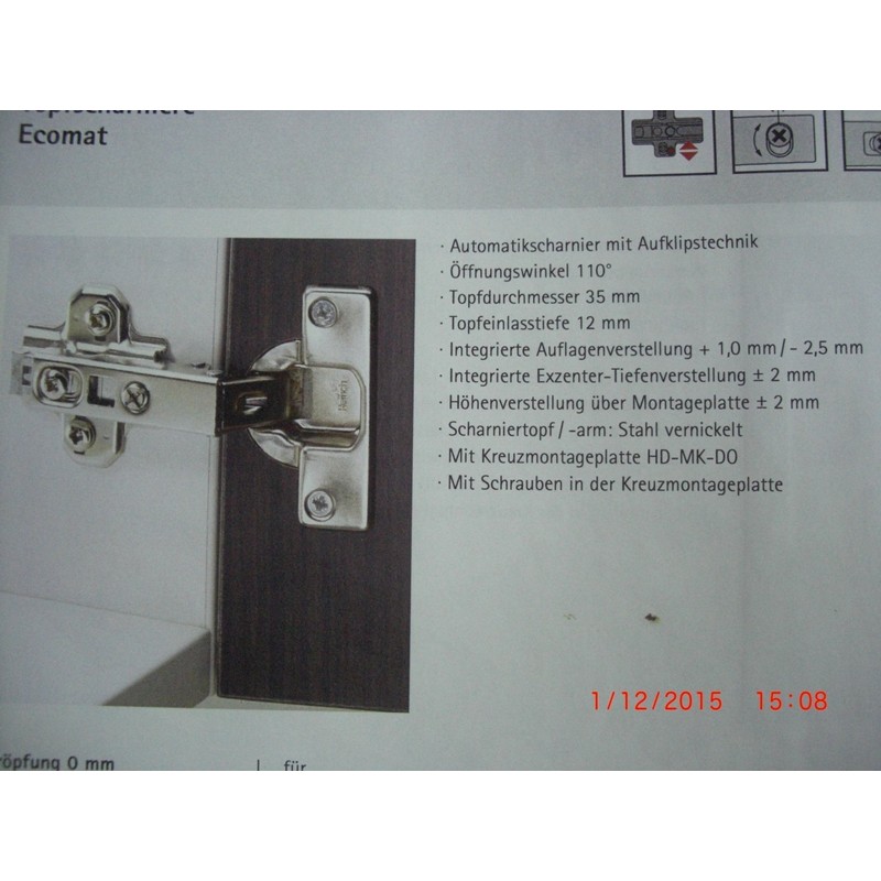 HKB ® Hettich Intermat Automatic Spring Hinges with Clip Mounting,