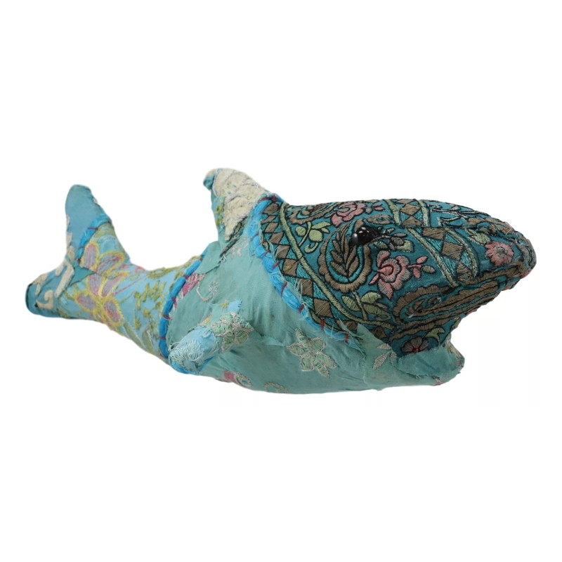 Great White Shark Hand Crafted Paper Mache In Colorful Sari