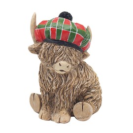 Widdle Gifts Reflections 6587 12 cm Highland Cow with Tartan Hat Bronze Resin Ornament
