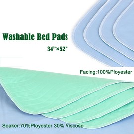 Washable Quick Dry Underpads Incontinence Bed Pads Reusable Waterproof Chucks Pads Hospital Bed Pads for Kids Adult Pee Pad for Dog Cat Pet Training 2 Pack 34" x 52"Blue/Green