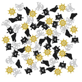 Pirate Birthday Confetti Glitter, Ship's Anchor Skull Sign Pirate Table Confetti, Baby Shower Paper Scatter, Children Men Boys Birthday Party Table Decorations Confetti, 120pcs