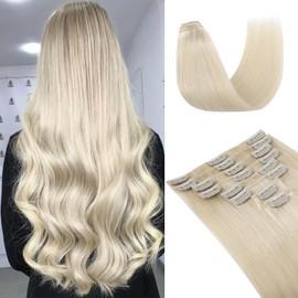 UK-Fashion-Shop Human Hair Extensions Clips in Real Hair Extension 8pcs 18 clips Straight Natural 60 Platinum Blonde - 14inch(60g)