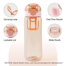 Kerilyn 28oz Water Bottle with Fruit Infuser Strainer, BPA-Free Sports Water Bottle, One-Click Clear Water Bottle with Safety Lock for Office, Gym, Outdoors, Pink