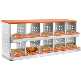 FuzzlyCo Chicken Nesting Box, 10 Compartment Nesting Boxes for Chickens with Easy Egg Collection Roll Away Heavy Duty Chicken Coop Laying Box for Hens Orange