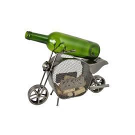 Silver Metal Motorcycle Wine Bottle and Cork Holder