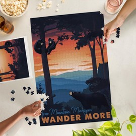 Lantern Press 1000 Piece Jigsaw Puzzle, Iron Mountain, MI, Wander More Collection, Bear Family at Sunset