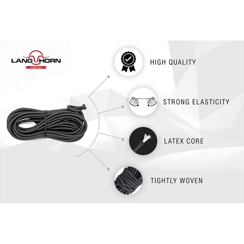 Langhorn black elastic bungee cord, 10 meter 32 feet 5/32”