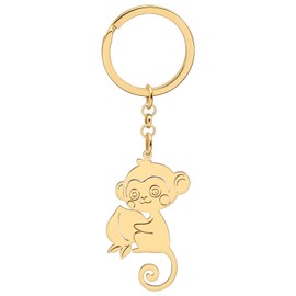 SHIGIE Stainless Steel Cute Monkey Keychain Car Backpack Wallet Key Ring Funny Wild Animals Jewelry For Women Gifts Charms (18K Gold)