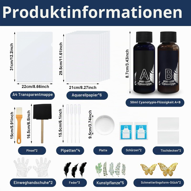 Cyanotype Kit, Cyanotype with Cyanotype Paper with 12 Tools, 50