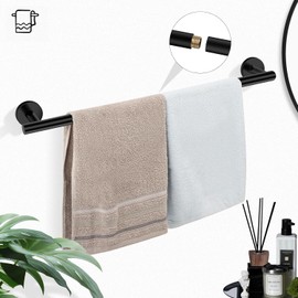 PThink Juego de Accesorios de Baño 5 Piezas – Toallero Barra Extra Largo 60 cm + Anillo + Portarrollos + 2 Ganchos – Acero Inoxidable SUS304, Montaje en Pared (5, Negro Mate)